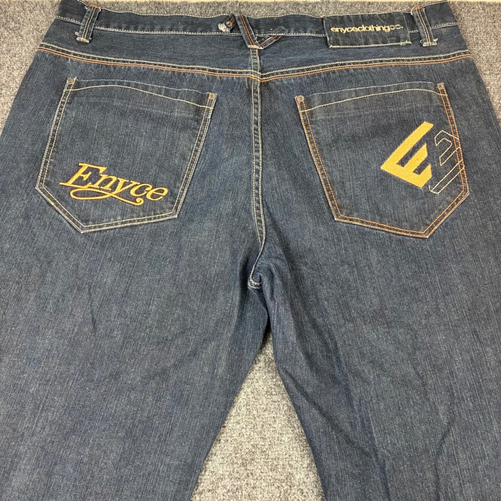 Enyce Regular Fit Jeans Mens 42W Dark Wash Embroidered Baggy Streetwear Denim
